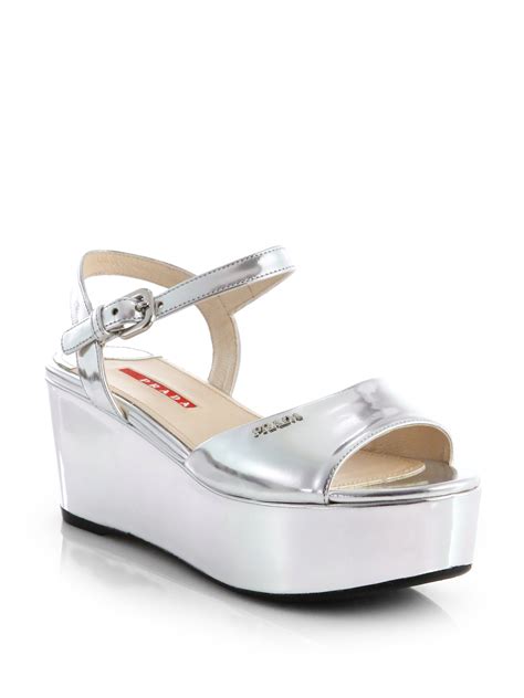 prada wedge heels|Prada silver platform heels.